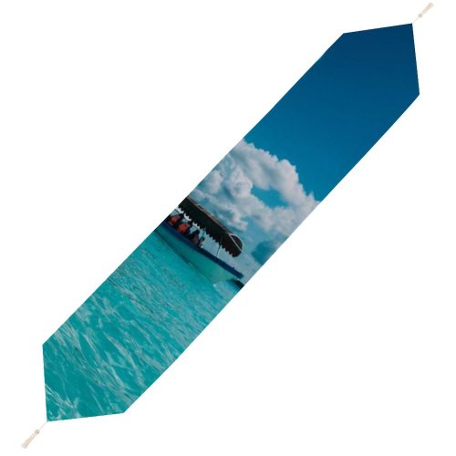 Yanfind Table Runner Beautiful Vacation Clouds Daylight Travel Sunny Leisure Motorboats Beach Turquoise Boat Transportation Everyday Dining Wedding Party Holiday Home Decor