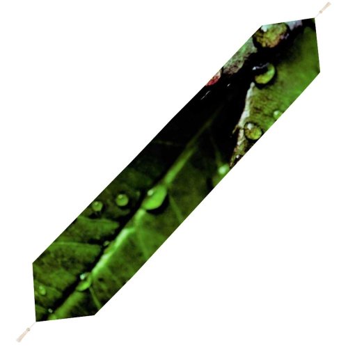 Yanfind Table Runner Dark Leaves Drops Dew Closeup Macro Fresh Wet Greenery Everyday Dining Wedding Party Holiday Home Decor