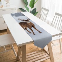 Yanfind Table Runner Frozen Deer Freeze Frost Coniferous Frosty Winter Outdoors Ice Outside Snowy Season Everyday Dining Wedding Party Holiday Home Decor