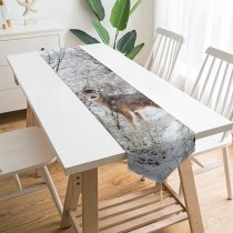 Yanfind Table Runner Frozen Snowstorm Freezing Deer Frost Frosty Winter Outdoors Scenic Woods Fall Wintry Everyday Dining Wedding Party Holiday Home Decor