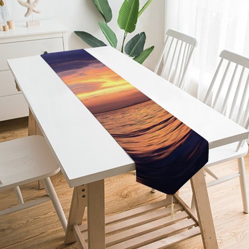 Yanfind Table Runner Backlit Golden Clouds Sunset Landscape Evening Light Beach Scenic Hour Sundown Horizon Everyday Dining Wedding Party Holiday Home Decor
