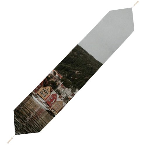 Yanfind Table Runner Bergen Boats Waterfront City Sea Watercraft Buildings Architecture Harbor Norway Everyday Dining Wedding Party Holiday Home Decor