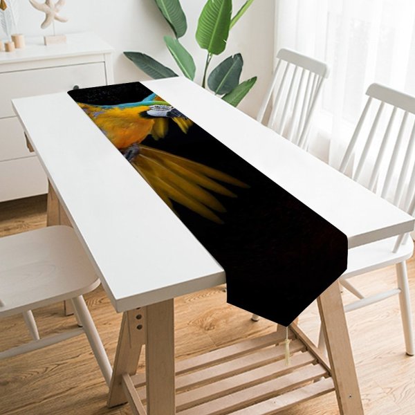 Yanfind Table Runner Dark Macaw Wings Feathers Colorful Splash Bird Everyday Dining Wedding Party Holiday Home Decor