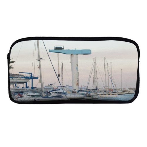 yanfind Pencil Case YHO Marina Watercraft Harbor Transportation Sailboat Boat Sky Vehicle Dock Boat Atmospheric Shiplift Zipper Pens Pouch Bag for Student Office School