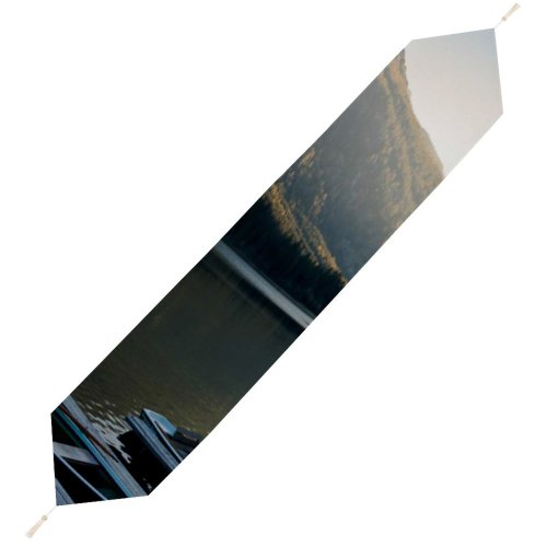 Yanfind Table Runner Boats Clear Serene Scenery Rowboat Mountains Ripples Peaceful Tranquil Transportation Scenic Idyllic Everyday Dining Wedding Party Holiday Home Decor