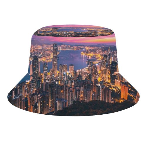 yanfind Adult Fisherman's Hat Simon Zhu Hong Kong Cityscape Night City Lights Metropolitan Twilight Aerial Fishing Fisherman Cap Travel Beach Sun protection