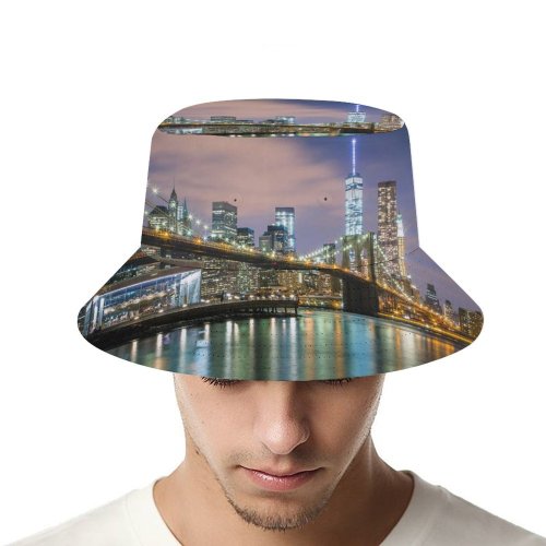 yanfind Adult Fisherman's Hat Danny García Brooklyn Bridge York Cityscape City Lights Reflections Skyscrapers Suspension Bridge Fishing Fisherman Cap Travel Beach Sun protection
