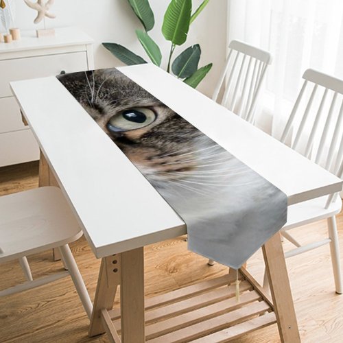 Yanfind Table Runner Young Grey Pet Kitten Portrait Tabby Curiosity Cute Little Staring Eye Whisker Everyday Dining Wedding Party Holiday Home Decor