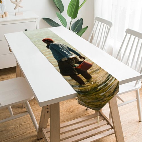 Yanfind Table Runner Boats Bucket Daylight Leisure Beach Watercrafts Transportation Outdoors Seashore Fishing Shore Seawater Everyday Dining Wedding Party Holiday Home Decor