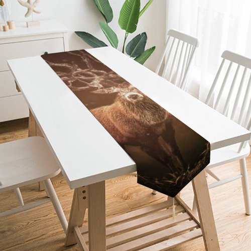 Yanfind Table Runner Comfreak Black Dark Hirsch Deer Forest Sun Rays Dark Wildlife Rock Everyday Dining Wedding Party Holiday Home Decor