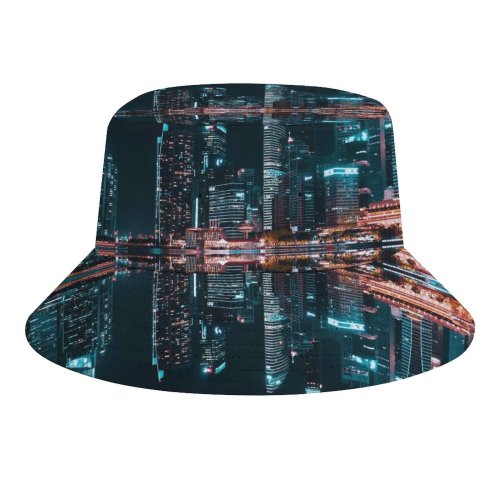 yanfind Adult Fisherman's Hat Pang Yuhao Singapore City Skyscrapers Modern Architecture Night Life City Lights Reflection Fishing Fisherman Cap Travel Beach Sun protection