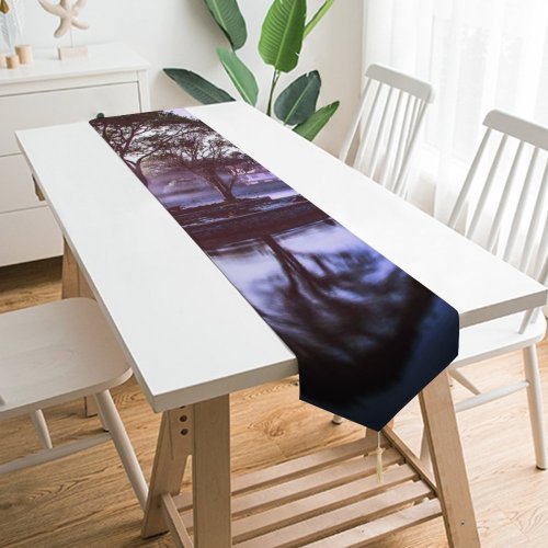 Yanfind Table Runner Backlit Tree Park Fog Underwater Nepal Sunset Landscape Evening Travel Boat River Everyday Dining Wedding Party Holiday Home Decor