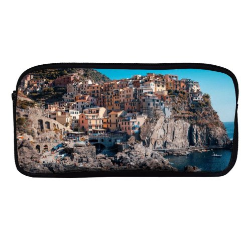 yanfind Pencil Case YHO Cinque Terre Coastline Buildings Town Rocks Harbor Cliff Italy Zipper Pens Pouch Bag for Student Office School