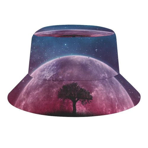 yanfind Adult Fisherman's Hat Space Lone Tree Planet Surreal Night Silhouette Starry Sky Fishing Fisherman Cap Travel Beach Sun protection