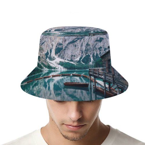 yanfind Adult Fisherman's Hat Samuele Errico Piccarini Lake Braies Italy Wooden Boats Mountains Glacier Snow Reflection Fishing Fisherman Cap Travel Beach Sun protection