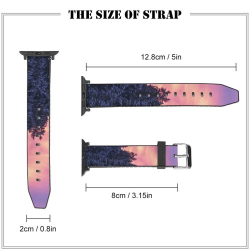 yanfind Watch Strap for Apple Watch Bruno Glätsch Snow Covered Tall Trees Sunset Afterglow Winter Purple Sky Scenery Compatible with iWatch Series 5 4 3 2 1