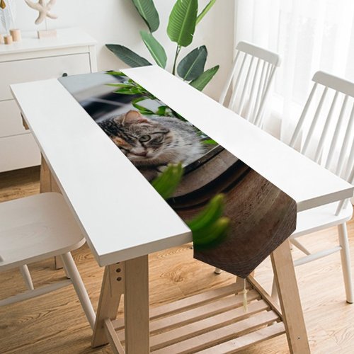 Yanfind Table Runner Plant Blurred Settlement Harmony Alone Countryside Kitty Pet Relax Timber Wooden Chill Everyday Dining Wedding Party Holiday Home Decor