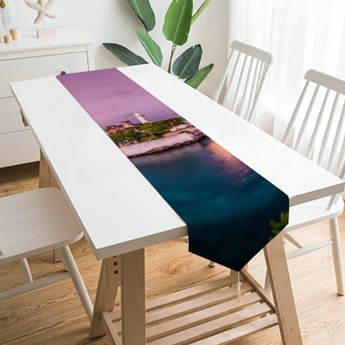 Yanfind Table Runner Boats Dawn Cozumel Habour Dock Pier Sea Marina Seashore Dusk Ocean Mexico Everyday Dining Wedding Party Holiday Home Decor