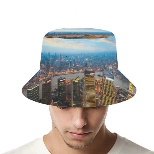 yanfind Adult Fisherman's Hat Shanghai City China Aerial Cityscape Sunset Skyscrapers High Rise Building Oriental Pearl Fishing Fisherman Cap Travel Beach Sun protection