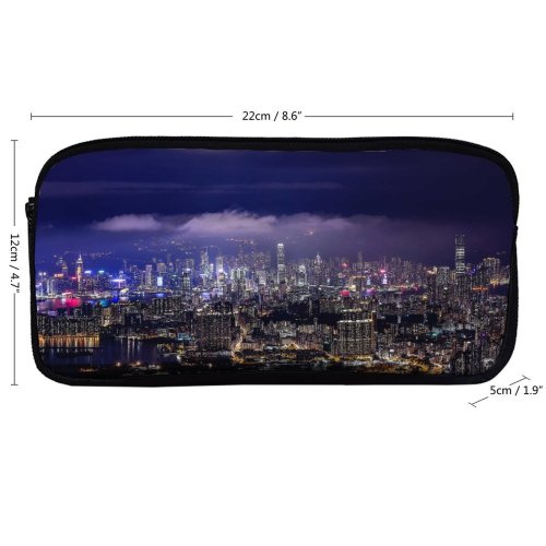 yanfind Pencil Case YHO Cityscape Hong Kong Night City Lights Zipper Pens Pouch Bag for Student Office School