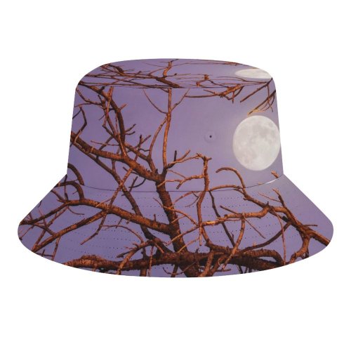 yanfind Adult Fisherman's Hat Robbie Shade Twilight Moon Night Tree Branches Sky Fishing Fisherman Cap Travel Beach Sun protection