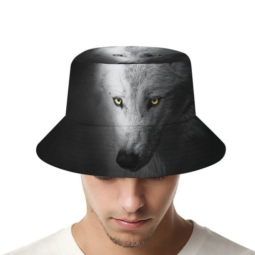 yanfind Adult Fisherman's Hat Randy Rodriguez Black Dark Wolf Wild Fishing Fisherman Cap Travel Beach Sun protection