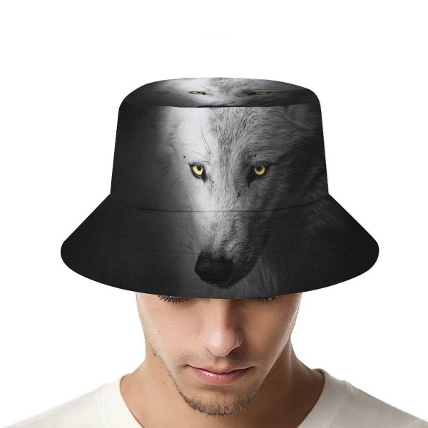 yanfind Adult Fisherman's Hat Randy Rodriguez Black Dark Wolf Wild Fishing Fisherman Cap Travel Beach Sun protection