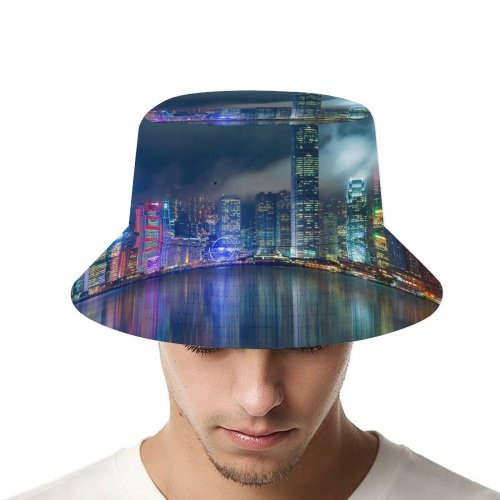 yanfind Adult Fisherman's Hat Serey Kim Hong Kong City Reflection Skyscrapers Modern Architecture Cityscape Night Lights Fishing Fisherman Cap Travel Beach Sun protection