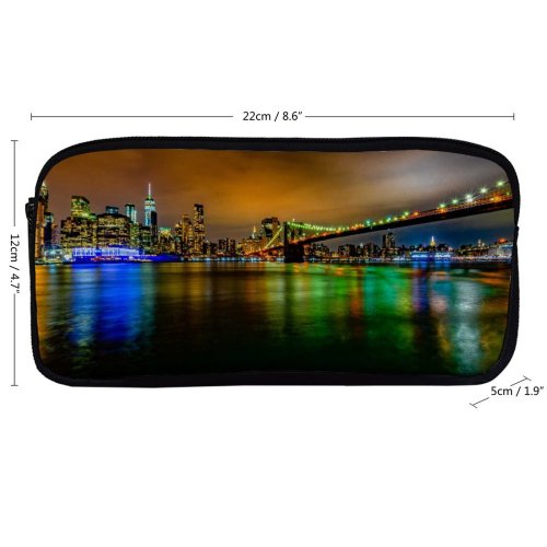 yanfind Pencil Case YHO Tom Gainor Brooklyn  York Cityscape City Lights Night Time Reflection Exposure Zipper Pens Pouch Bag for Student Office School