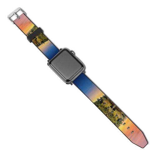 yanfind Watch Strap for Apple Watch Bruno Glätsch Forest Trees Sunset Sky Mirror Lake Reflection Landscape Scenery Afterglow Compatible with iWatch Series 5 4 3 2 1