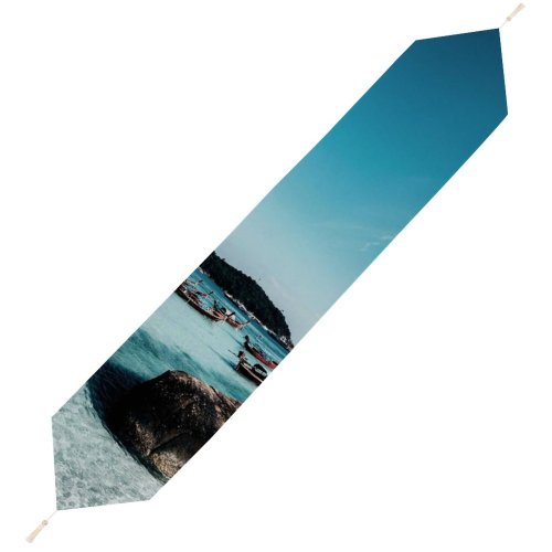 Yanfind Table Runner Boats Clear Tourism Coast Sand Scenery Coastline Clouds Crystal Landscape Daylight Daytime Everyday Dining Wedding Party Holiday Home Decor