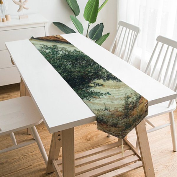 Yanfind Table Runner Scenery Highway Tree Mountain Mesa Wilderness Free Ground Stream Basin River Everyday Dining Wedding Party Holiday Home Decor