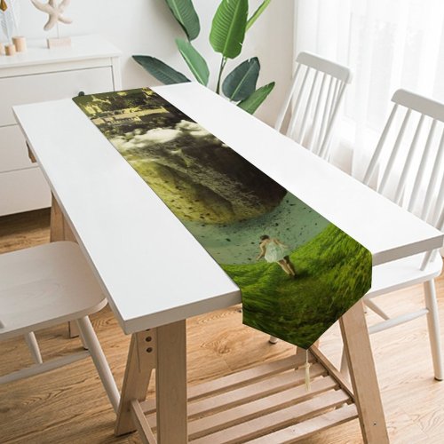 Yanfind Table Runner Comfreak Fantasy Sun Moon Girl Clouds Mystic Landscape Dream Castle Sky Everyday Dining Wedding Party Holiday Home Decor