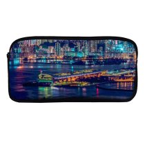 yanfind Pencil Case YHO Daniam Chou Hong Kong City Cityscape Nightlife Skyscrapers Waterfront Reflections River Nighttime Zipper Pens Pouch Bag for Student Office School