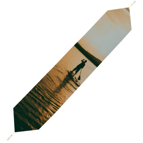 Yanfind Table Runner Boats Calming Paddle Serene Golden Afterglow Scenery Clouds Sunset Cloudiness Paddling Ripples Everyday Dining Wedding Party Holiday Home Decor