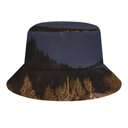 yanfind Adult Fisherman's Hat Winter Snowy Star Sky Bethlehem Winter Sky Night Comp Light Moon Snow Fishing Fisherman Cap Travel Beach Sun protection