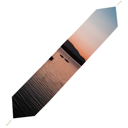 Yanfind Table Runner Boats Beautiful Placid Sunset Landscape Evening Travel Light Beach Sun Watercrafts River Everyday Dining Wedding Party Holiday Home Decor