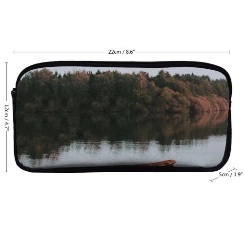 yanfind Pencil Case YHO Boat  Watercraft Woods Trees Lake Reflection Rowboat Zipper Pens Pouch Bag for Student Office School