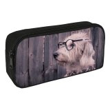 yanfind Pencil Case YHO Dog Funny Glasses Wooden Zipper Pens Pouch Bag for Student Office School