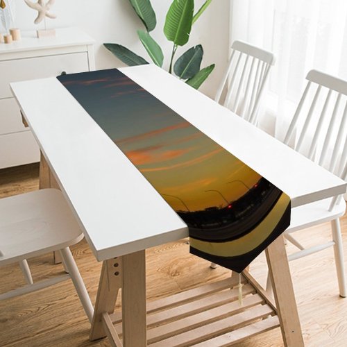 Yanfind Table Runner Backlit Golden Street City Lights Airport Cityscape Clouds Sunset Landscape Evening Travel Everyday Dining Wedding Party Holiday Home Decor