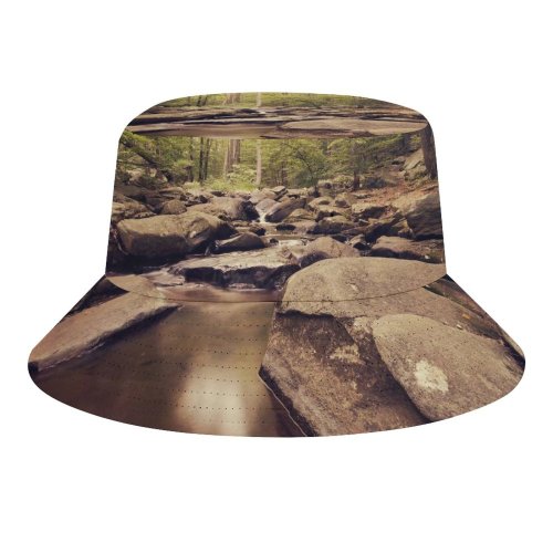 yanfind Adult Fisherman's Hat Forest Trees Woods Stream Greenery Rocks Scenic Landscape Exposure Fishing Fisherman Cap Travel Beach Sun protection