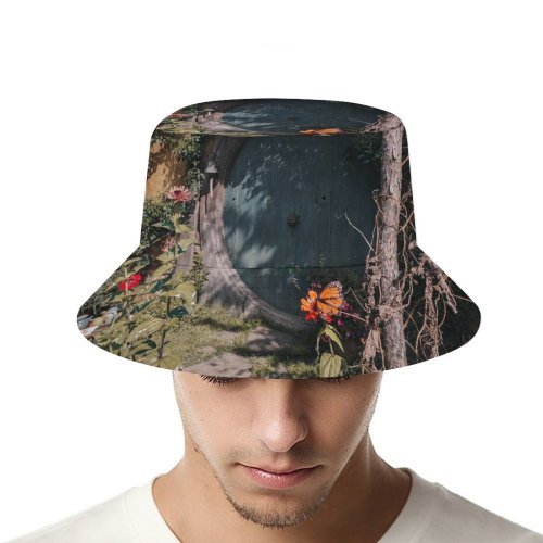 yanfind Adult Fisherman's Hat Hobbiton Images Door Gourd Flora Hobbit Pottery Potted Quaint Jar Grass Fantasy Fishing Fisherman Cap Travel Beach Sun protection