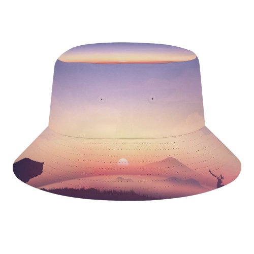 yanfind Adult Fisherman's Hat Coyle Sunrise Landscape Scenery Gradient Bear Deer Early Morning Fishing Fisherman Cap Travel Beach Sun protection