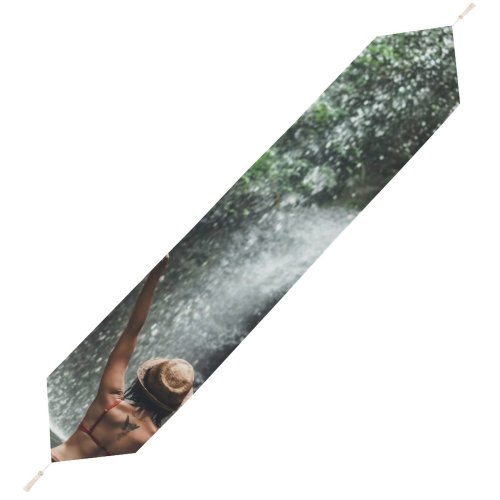 Yanfind Table Runner Bikini Adventure Mossy Waterfall Rainforest Tropical River Hat Outdoors Scenic Jungle Cascade Everyday Dining Wedding Party Holiday Home Decor