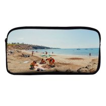 yanfind Pencil Case YHO Boats Clear Coast Sand Umbrellas Vacation Scenery Coastline Travel Oceanside Leisure Sunny Zipper Pens Pouch Bag for Student Office School
