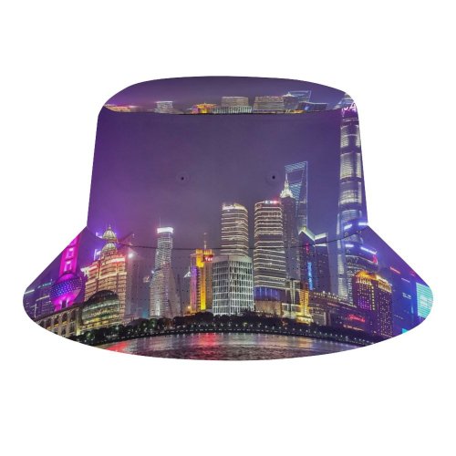 yanfind Adult Fisherman's Hat Shanghai City Reflection Skyscrapers Night Life Cityscape Lights Architecture Fishing Fisherman Cap Travel Beach Sun protection