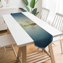 Yanfind Table Runner Backlit Landscape Fog River Foggy Outdoors Scenic Tranquility Scenery Lake Mountain Everyday Dining Wedding Party Holiday Home Decor