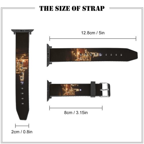 yanfind Watch Strap for Apple Watch Black Dark  Francisco City Cityscape Night Time City Lights Skyscrapers Waterfront Compatible with iWatch Series 5 4 3 2 1