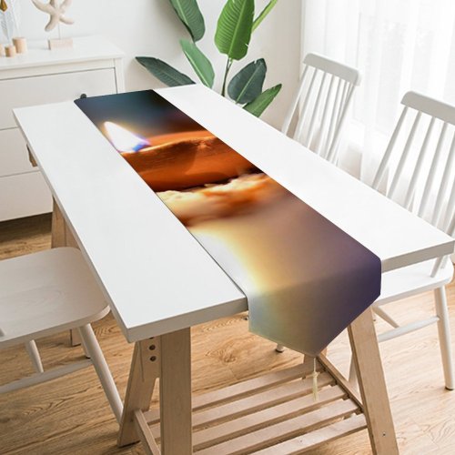 Yanfind Table Runner Blur Focus Dark Candles Celebration Illuminated Burn Depth Field Light Burning Luminescence Everyday Dining Wedding Party Holiday Home Decor