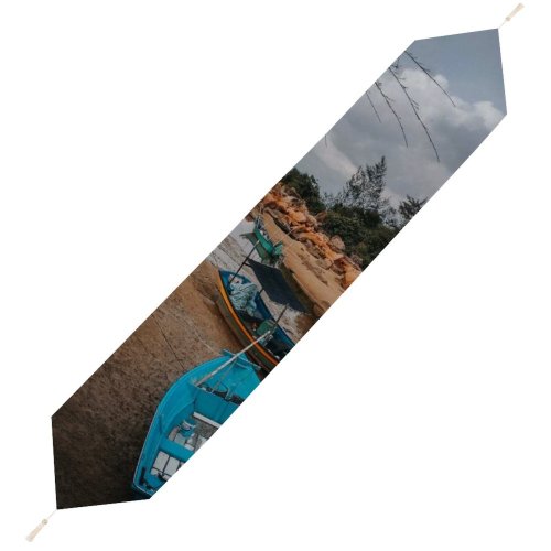 Yanfind Table Runner Boats Clouds Boulders Landscape Daylight Travel Storm Watercrafts Canoe River Outdoors Scenic Everyday Dining Wedding Party Holiday Home Decor
